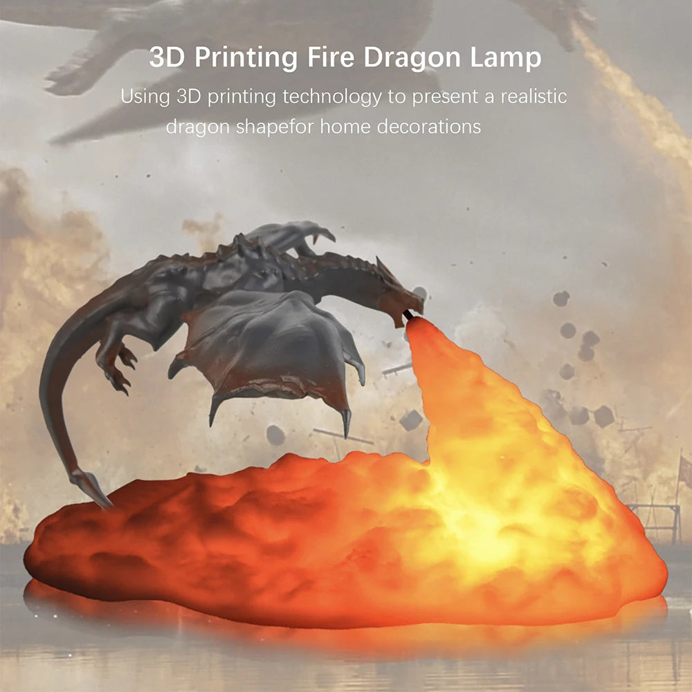 Fire Dragon Lamp - 3D Printed USB Rechargeable Light for Decor