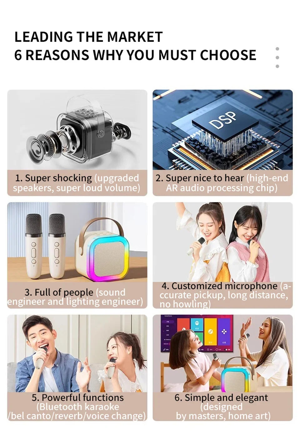 K12 Karaoke Machine - Portable Bluetooth Speaker with Mics