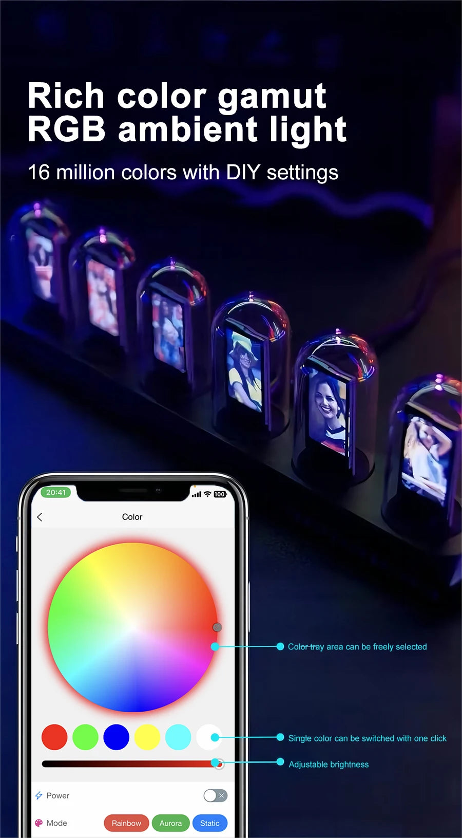 LED Nixie Tube Clock -Analog Digital Night Light for Desk & Gaming
