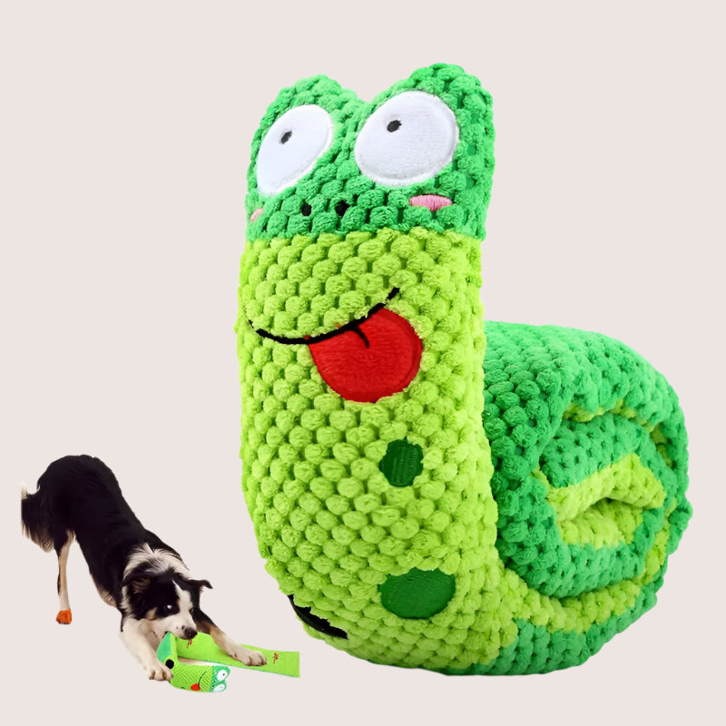Dog Puzzle Feeder Toy - Interactive Indestructible Plush Snail with Squeak Sound