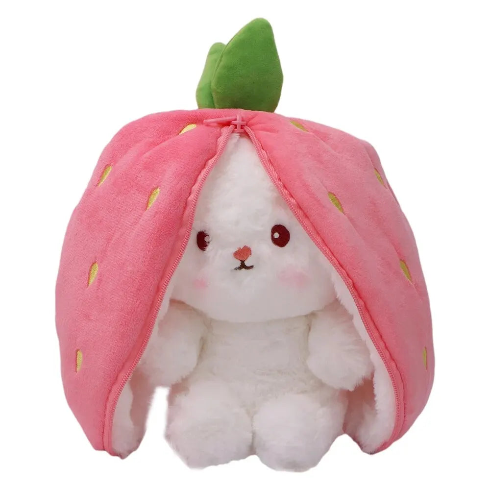 Cute Bunny Plush Doll - Reversible Strawberry Design for Kids Gift