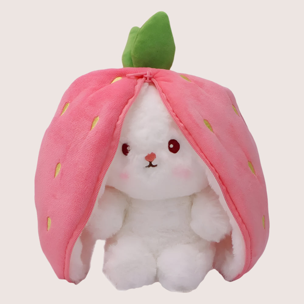 Cute Bunny Plush Doll - Reversible Strawberry Design for Kids Gift