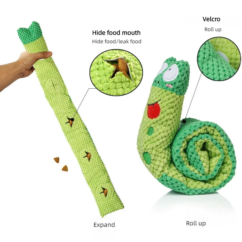 Dog Puzzle Feeder Toy - Interactive Indestructible Plush Snail with Squeak Sound