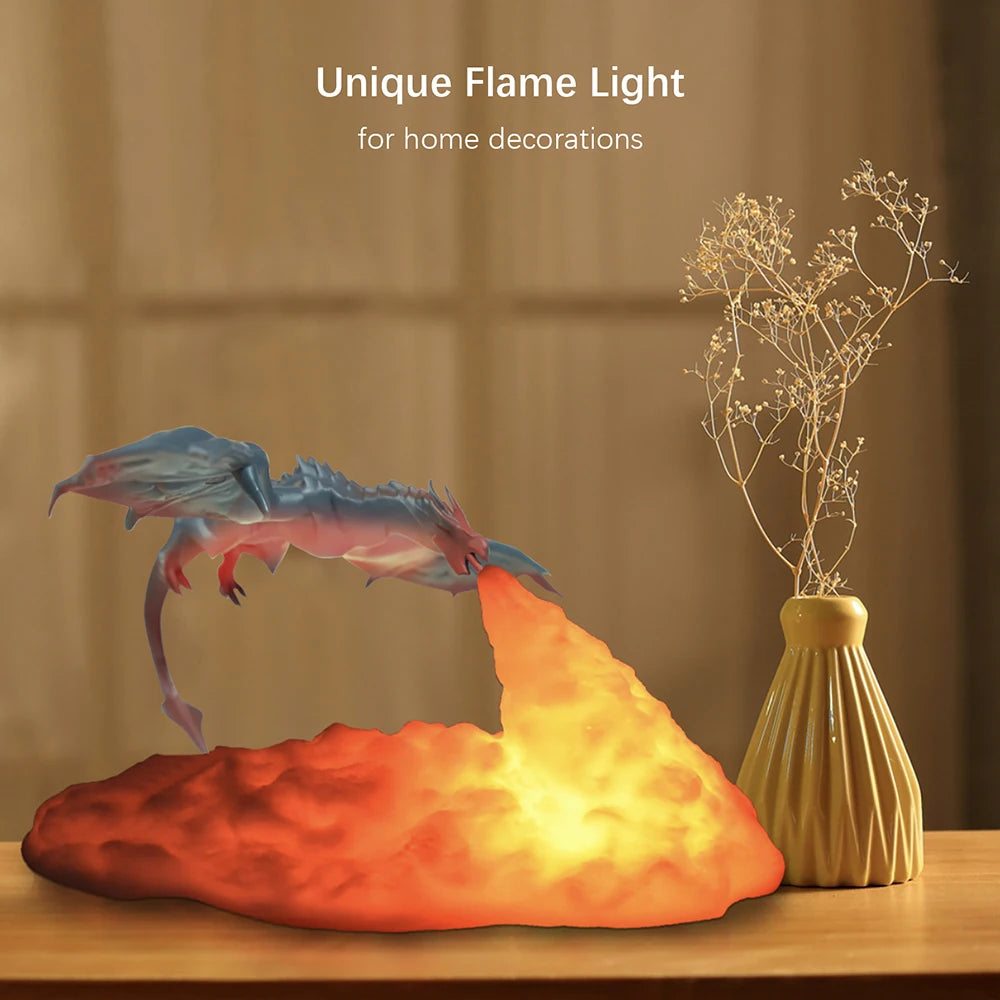 Fire Dragon Lamp - 3D Printed USB Rechargeable Light for Decor