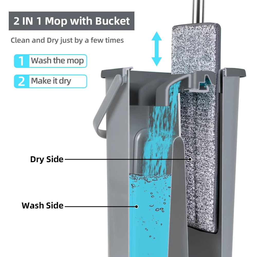 Flat Floor Mop and Bucket - Professional Cleaning System for Home Use