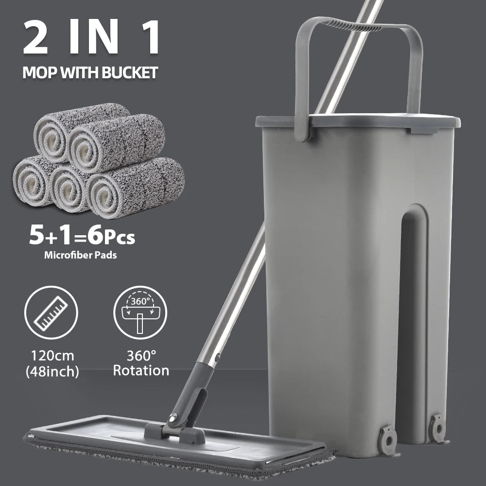 Flat Floor Mop and Bucket - Professional Cleaning System for Home Use