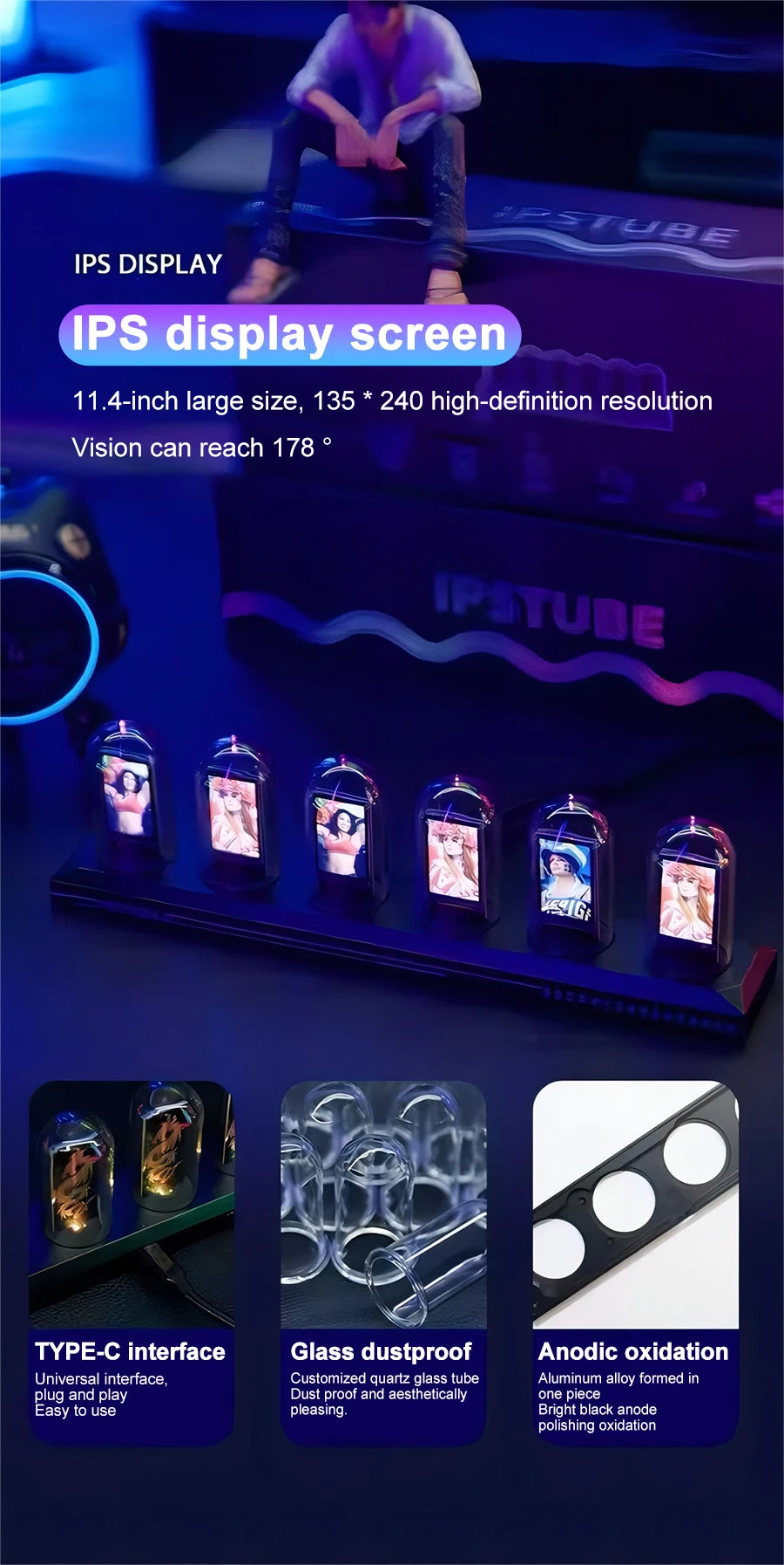LED Nixie Tube Clock -Analog Digital Night Light for Desk & Gaming