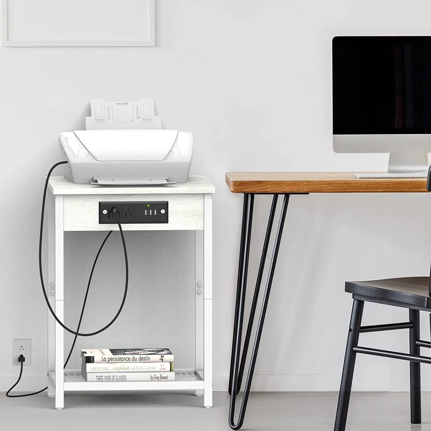 "Set of 2 Nightstands with Charging Station - Bedside Table with USB Ports & Storage Shelf"