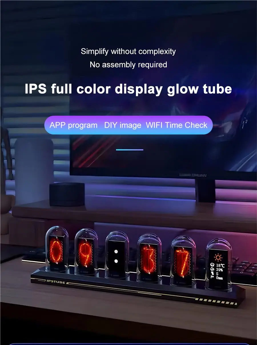 LED Nixie Tube Clock -Analog Digital Night Light for Desk & Gaming