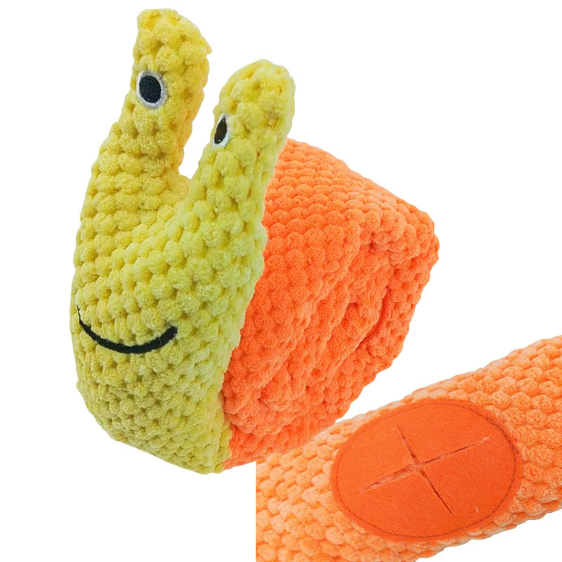 Dog Puzzle Feeder Toy - Interactive Indestructible Plush Snail with Squeak Sound