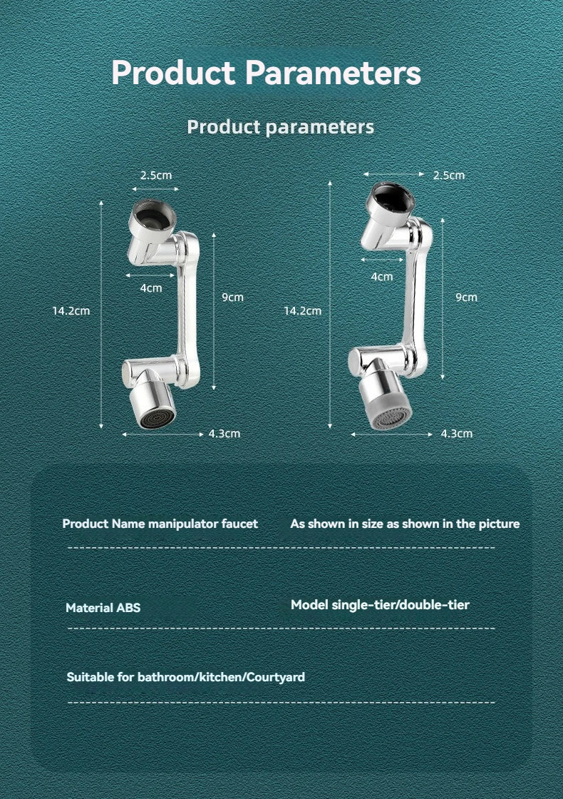 Rotating Faucet Aerator - Plastic Splash Filter with Extender for Kitchen Taps