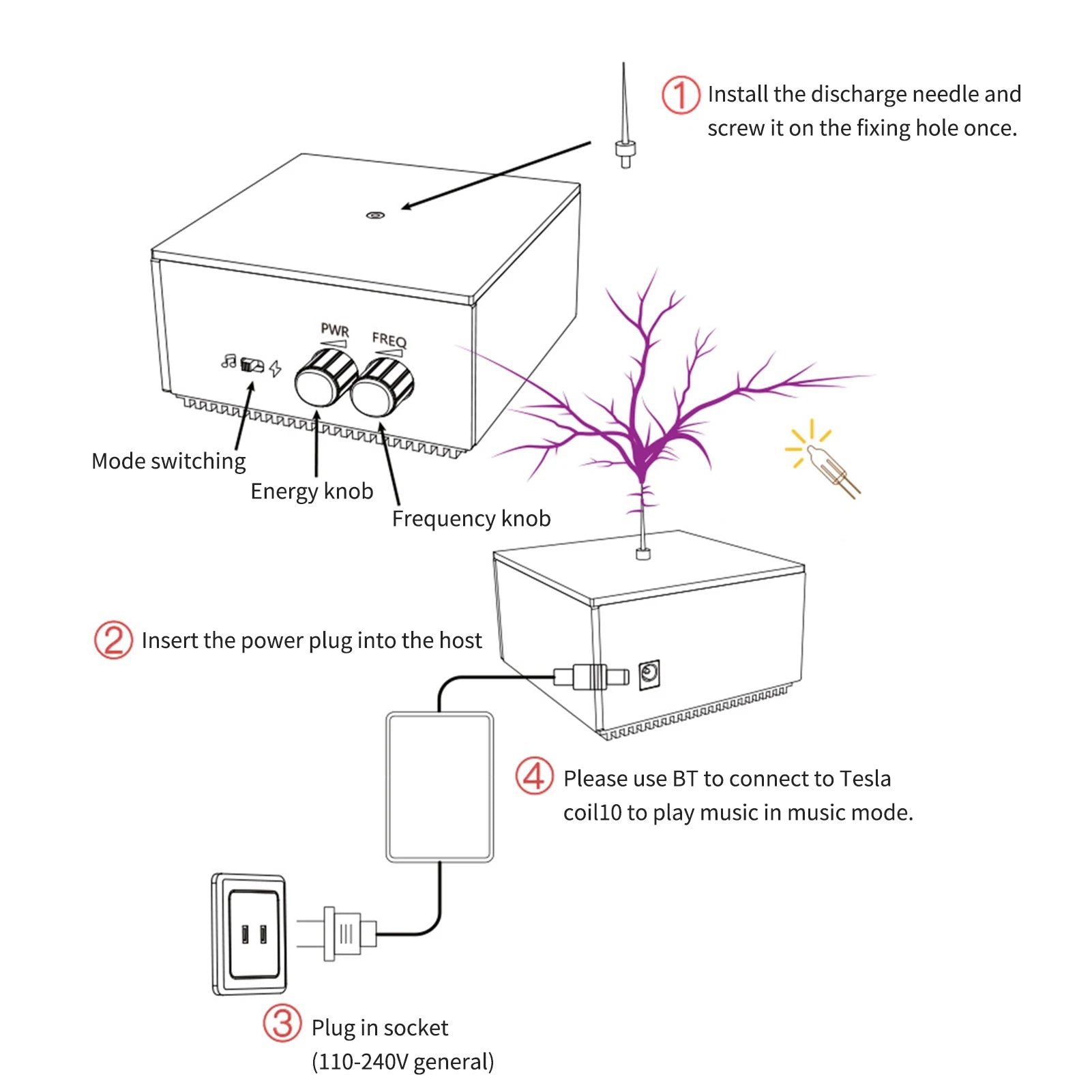 Bluetooth Tesla Coil Arc Generator - Wireless Music Plasma Spark Gap