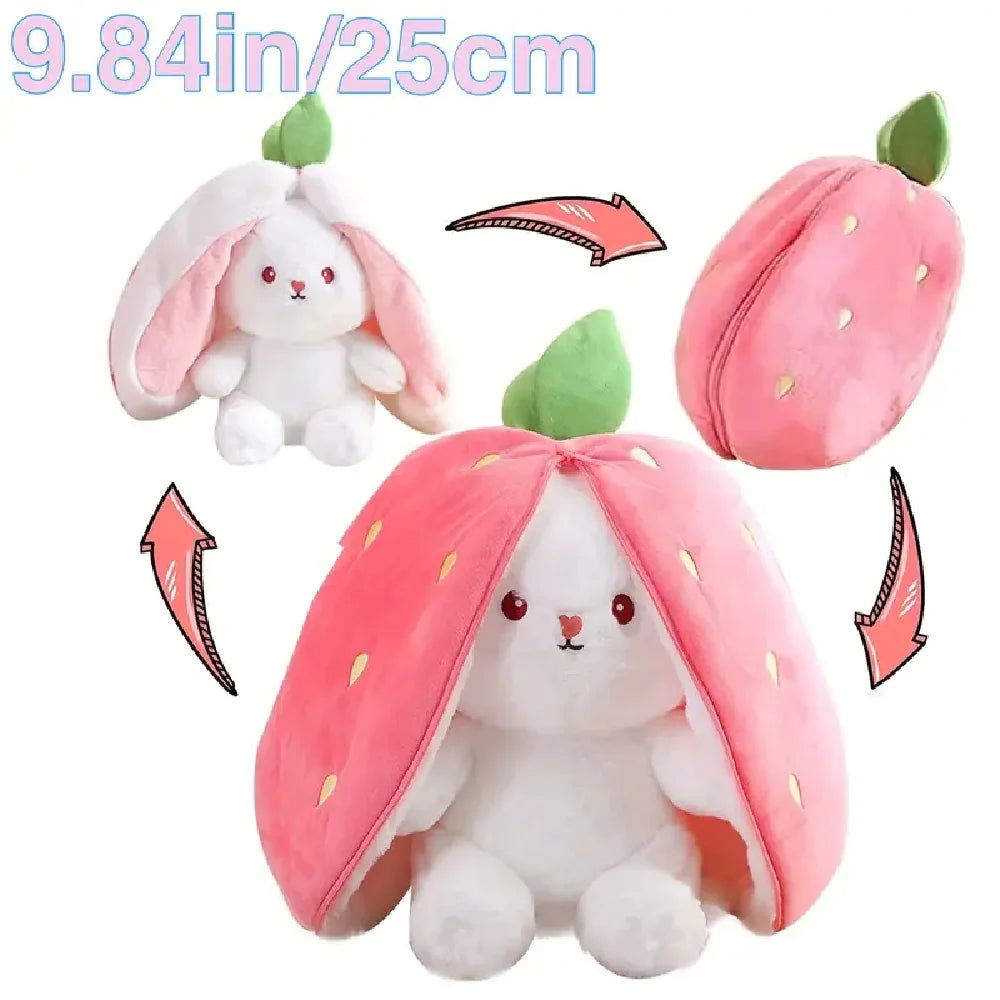 Cute Bunny Plush Doll - Reversible Strawberry Design for Kids Gift