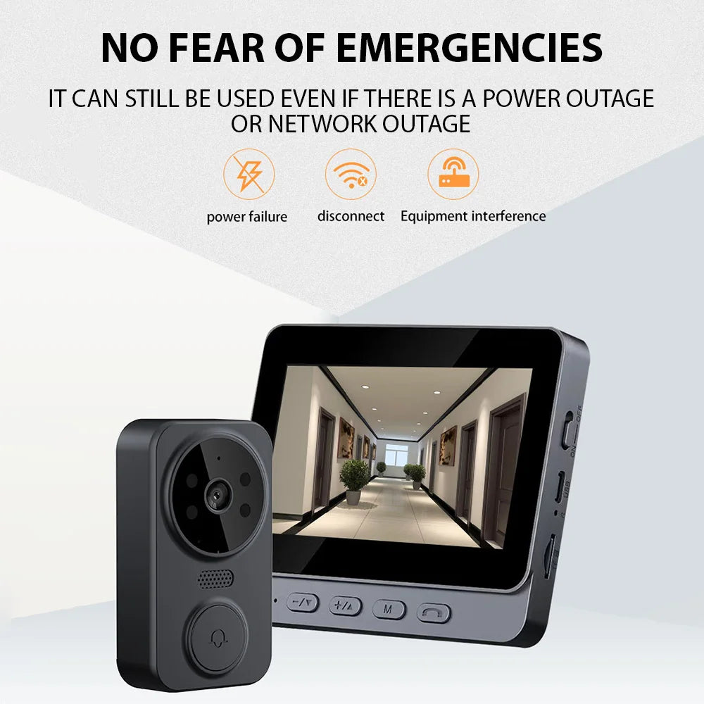 4.3" IPS Screen Wireless Video Doorbell with Two-Way Intercom