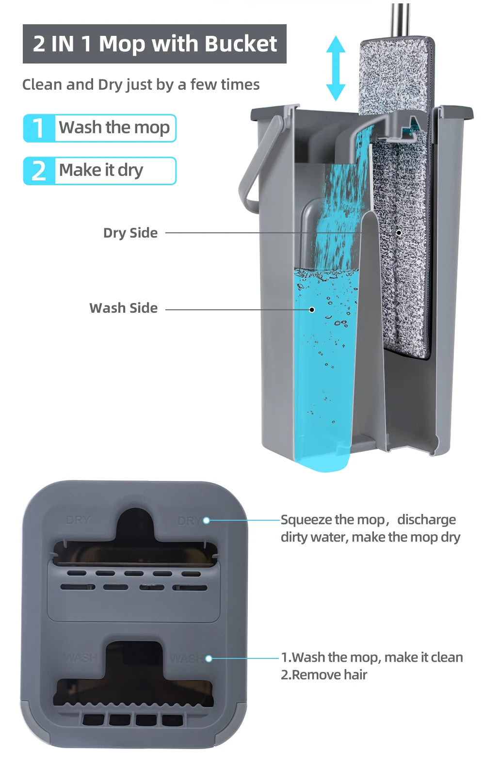 Flat Floor Mop and Bucket - Professional Cleaning System for Home Use
