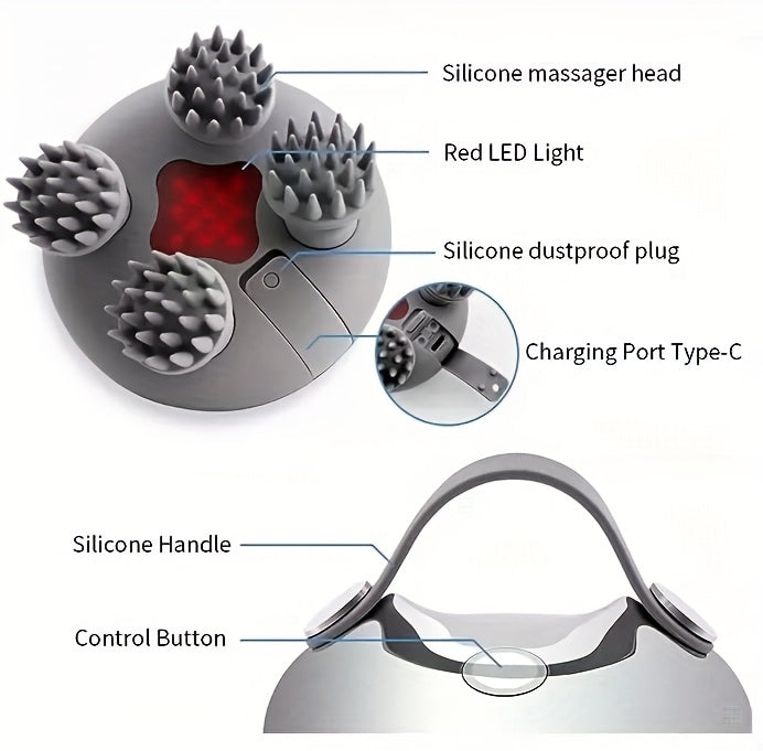 Rechargeable Electric Scalp Massager - Handheld with 8 Detachable Claws