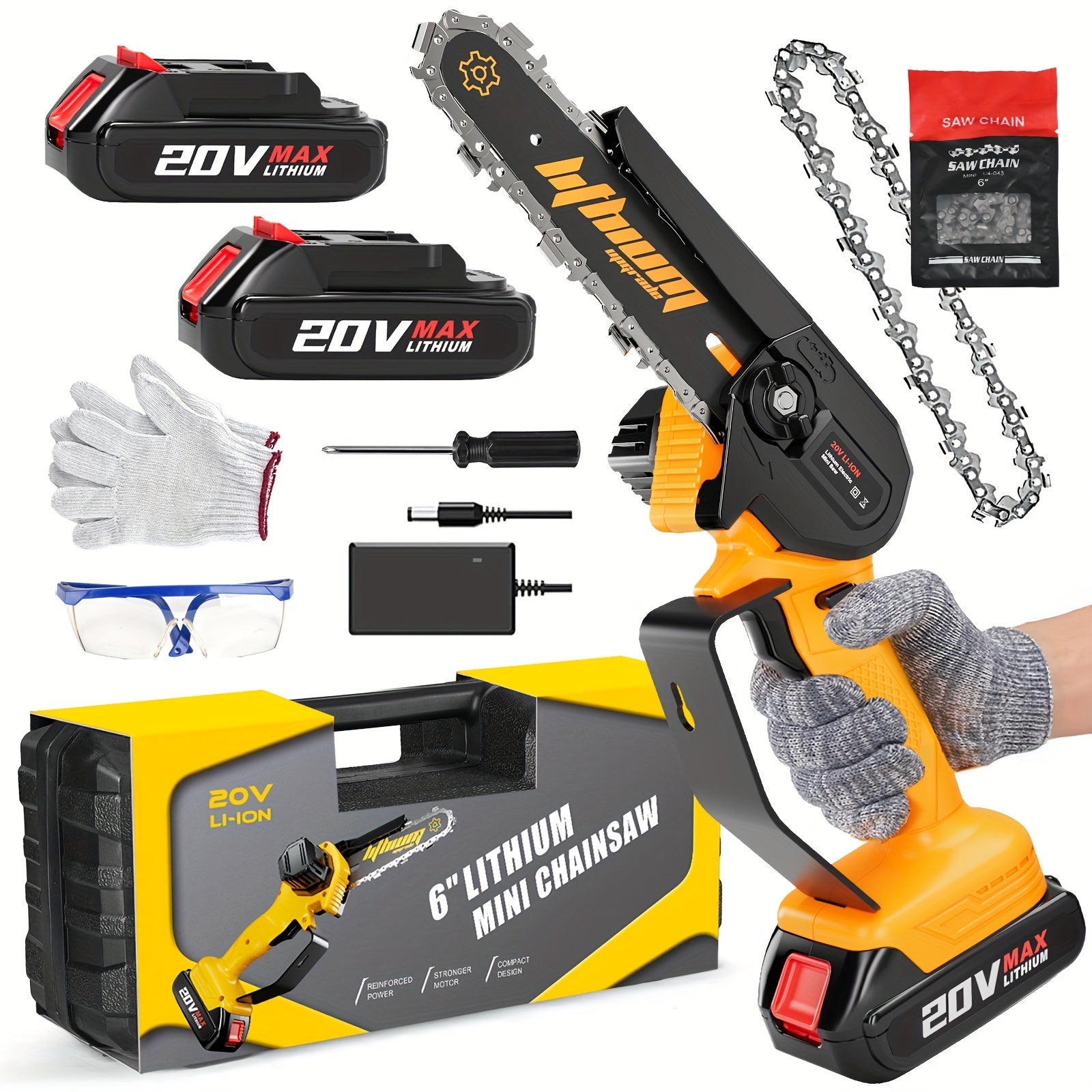 Compact Cordless Chainsaw - Rechargeable Handheld Pruning Tool with Dual Batteries
