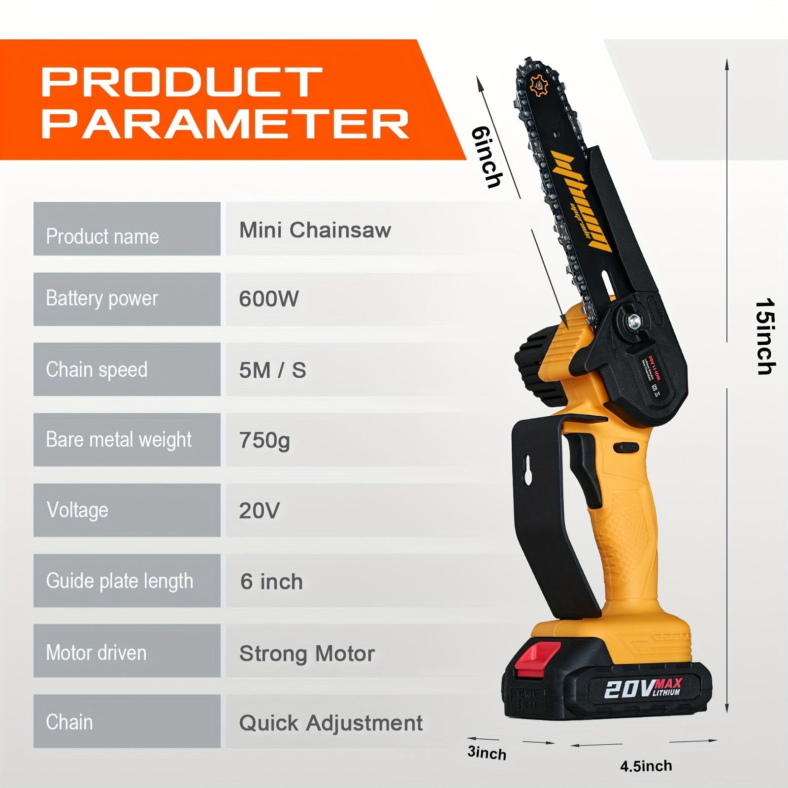 Compact Cordless Chainsaw - Rechargeable Handheld Pruning Tool with Dual Batteries