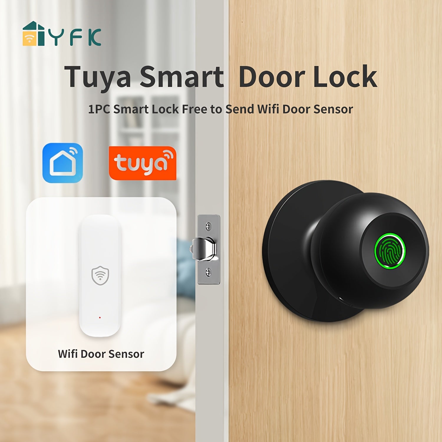 3-in-1 Smart Door Lock - Wireless Fingerprint Knob with USB Charging & Key Access