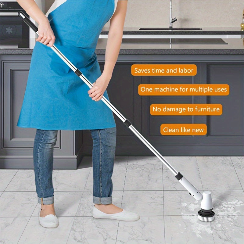 Electric Spin Scrubber – Cordless Shower Cleaning Brush with 8 Heads, 3 Speeds, Adjustable Handle, Voice Broadcast
