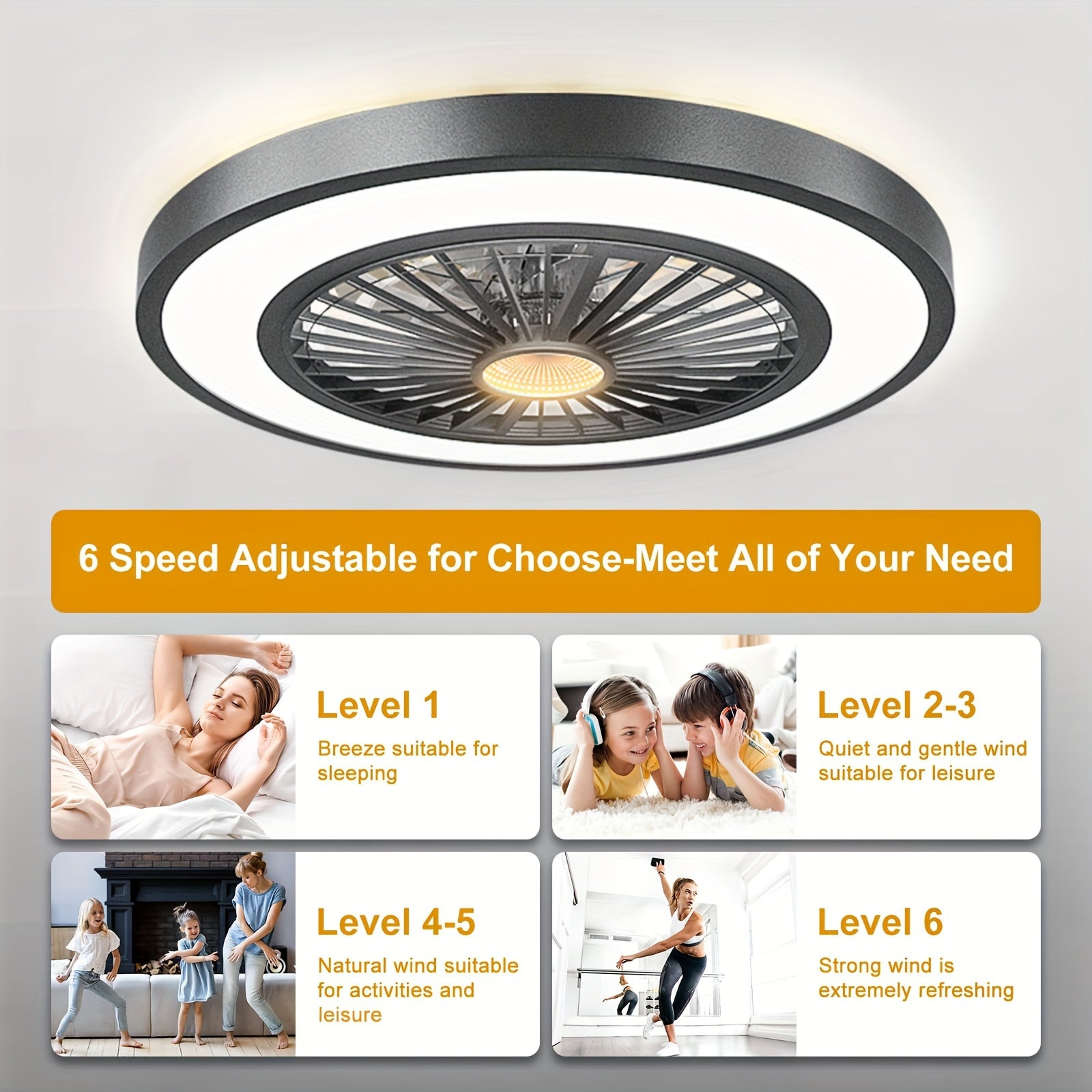 Ceiling Fan with Lights & Remote - Stepless Dimmable, DC Motor