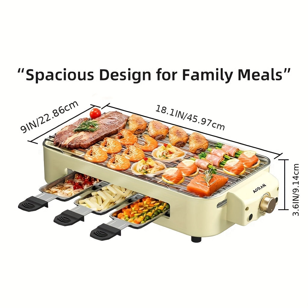 Electric Grill with 3 Pots - Non-Stick BBQ Mesh Surface