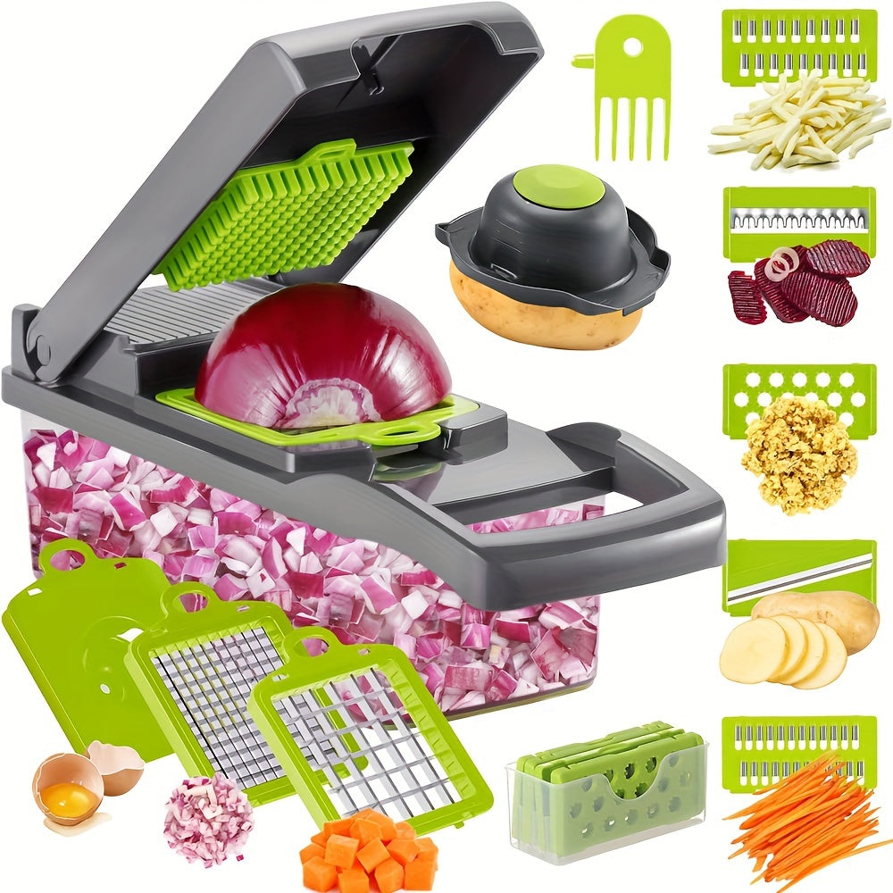 16PCS Vegetable Slicer & Chopper - Interchangeable Blades for Easy Cutting