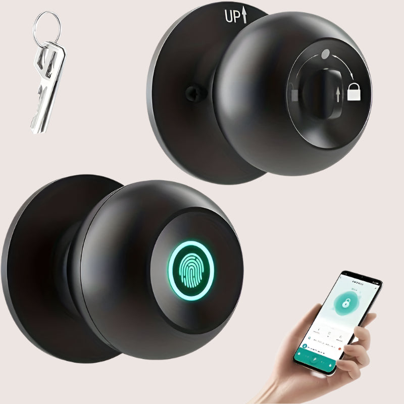 3-in-1 Smart Door Lock - Wireless Fingerprint Knob with USB Charging & Key Access