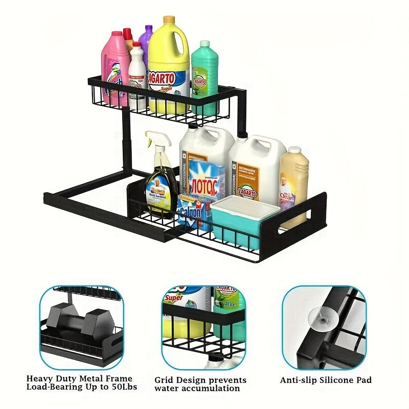 2-Tier Under Sink Organizer – Pull-Out Storage Shelf