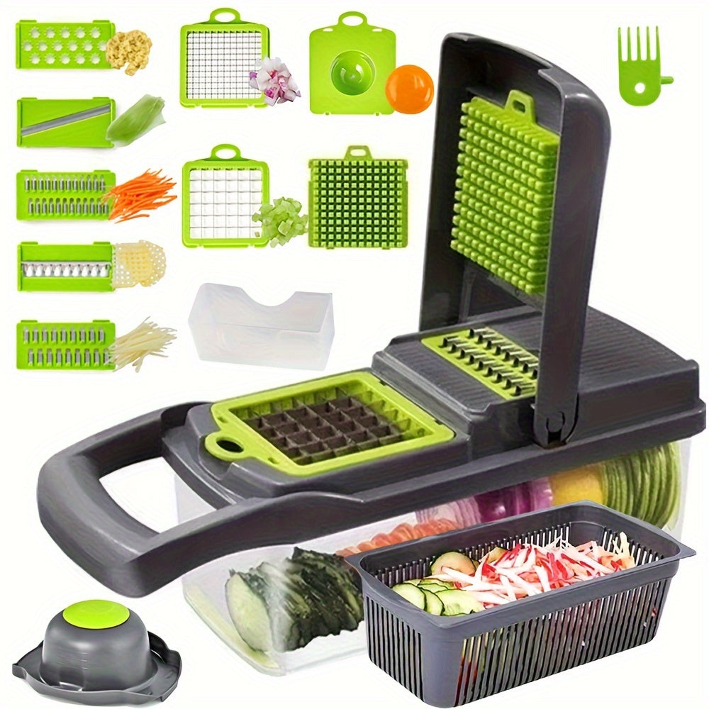 16PCS Vegetable Slicer & Chopper - Interchangeable Blades for Easy Cutting