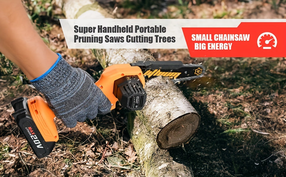 Compact Cordless Chainsaw - Rechargeable Handheld Pruning Tool with Dual Batteries