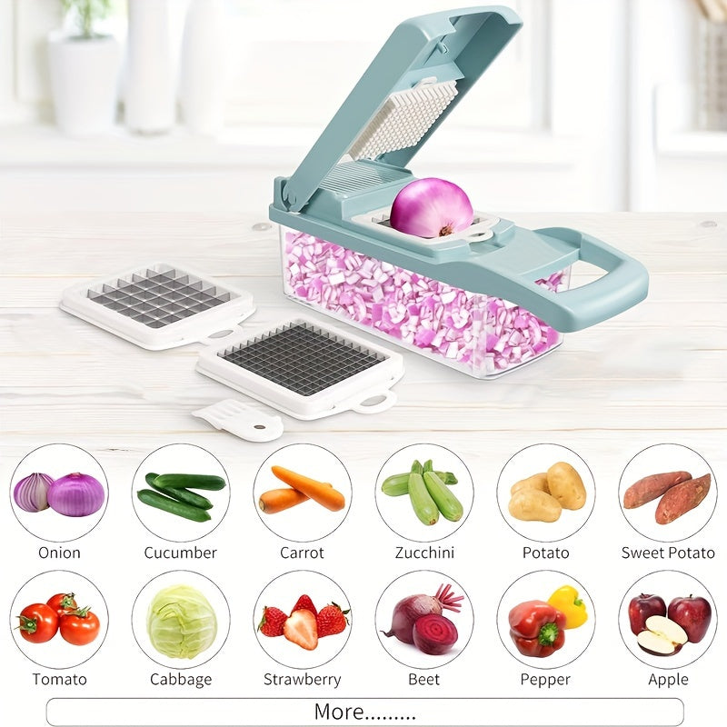 16PCS Vegetable Slicer & Chopper - Interchangeable Blades for Easy Cutting