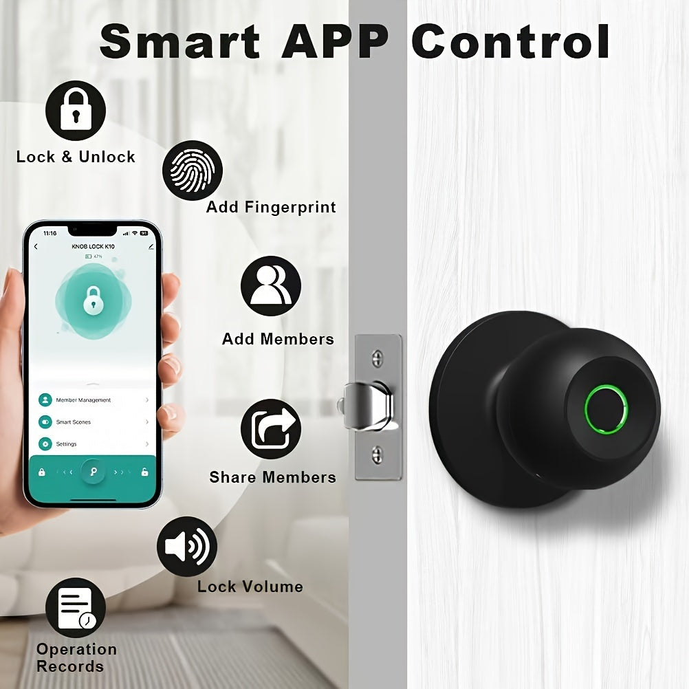 3-in-1 Smart Door Lock - Wireless Fingerprint Knob with USB Charging & Key Access