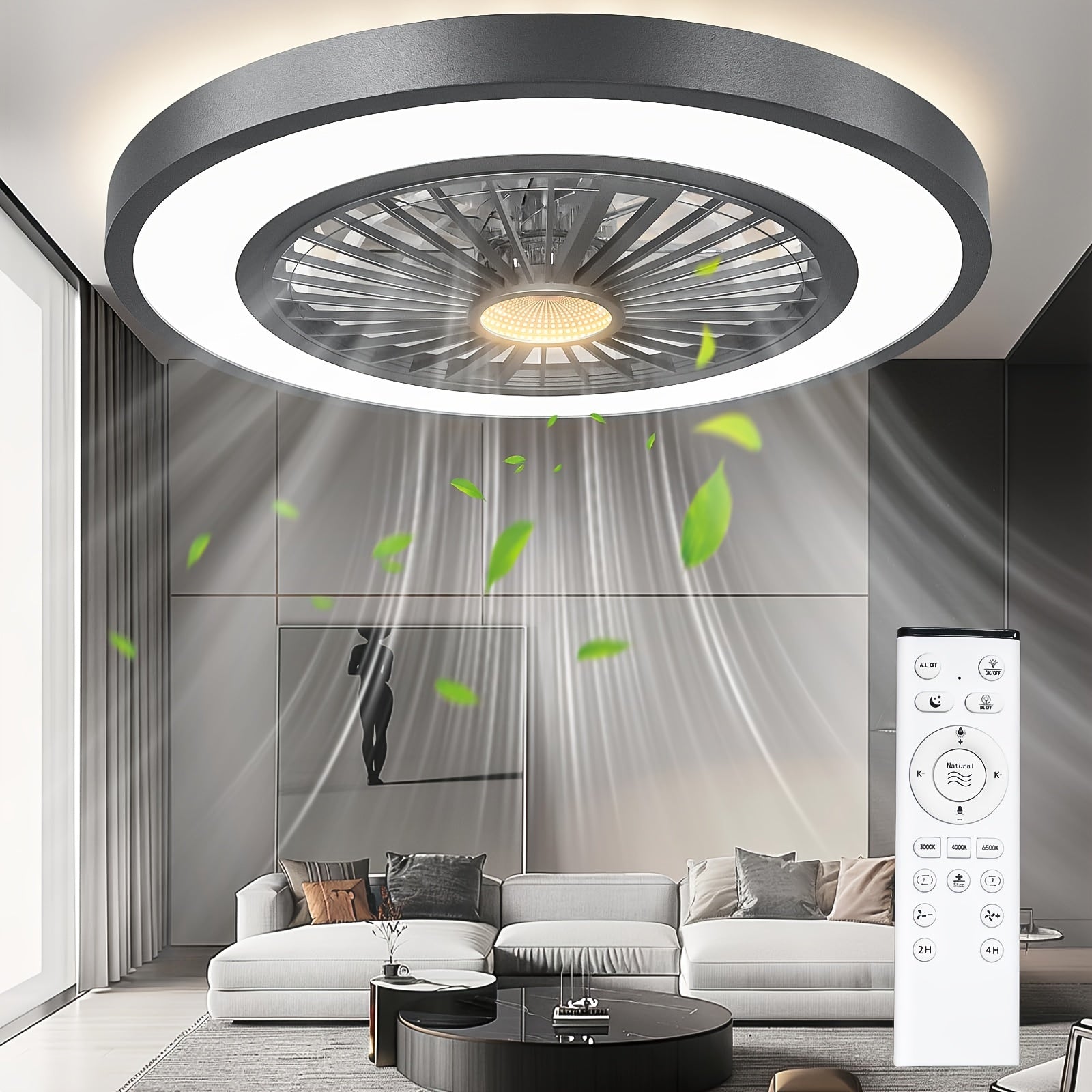 Ceiling Fan with Lights & Remote - Stepless Dimmable, DC Motor