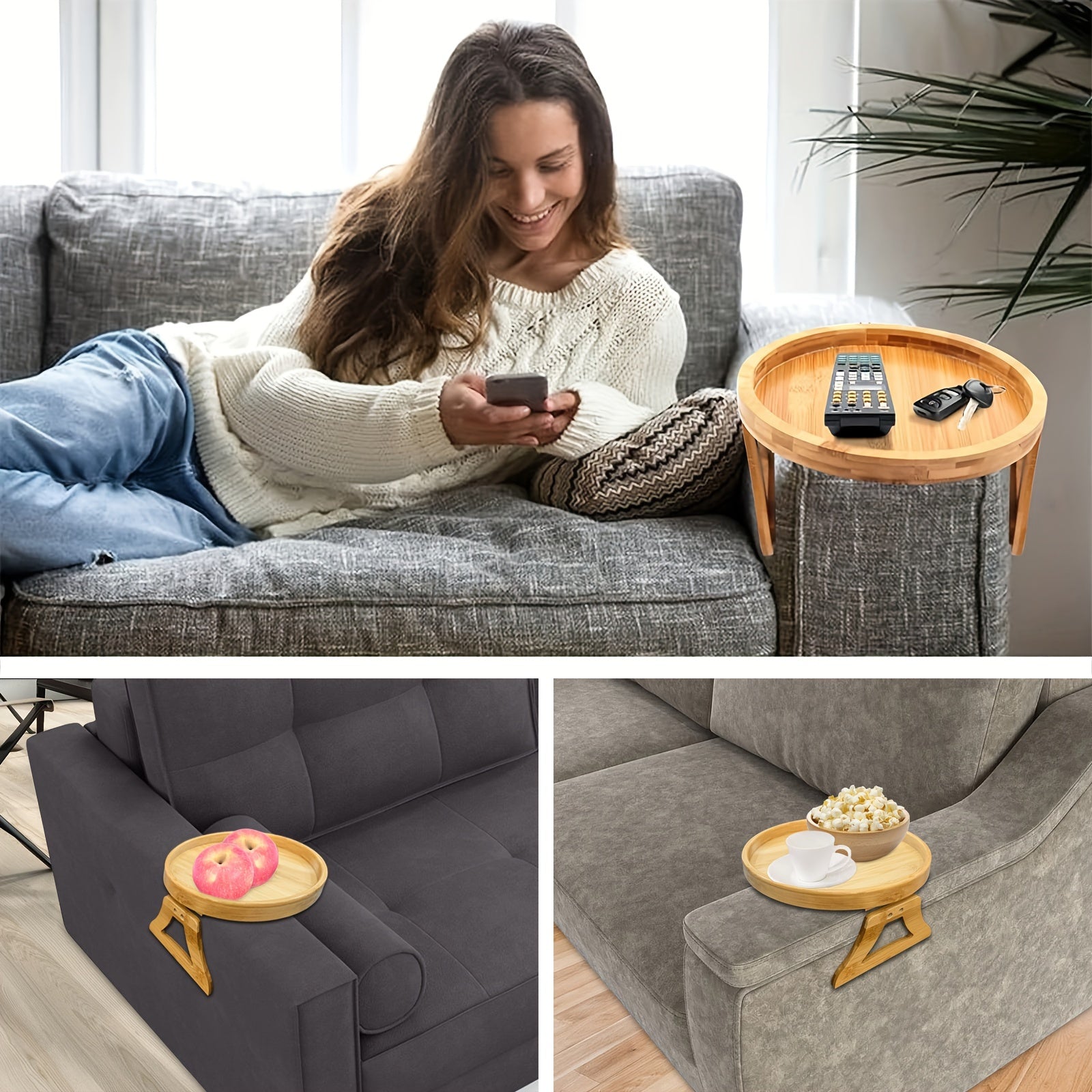 Foldable Wooden Breakfast Tray - Adjustable Sofa Armrest Table