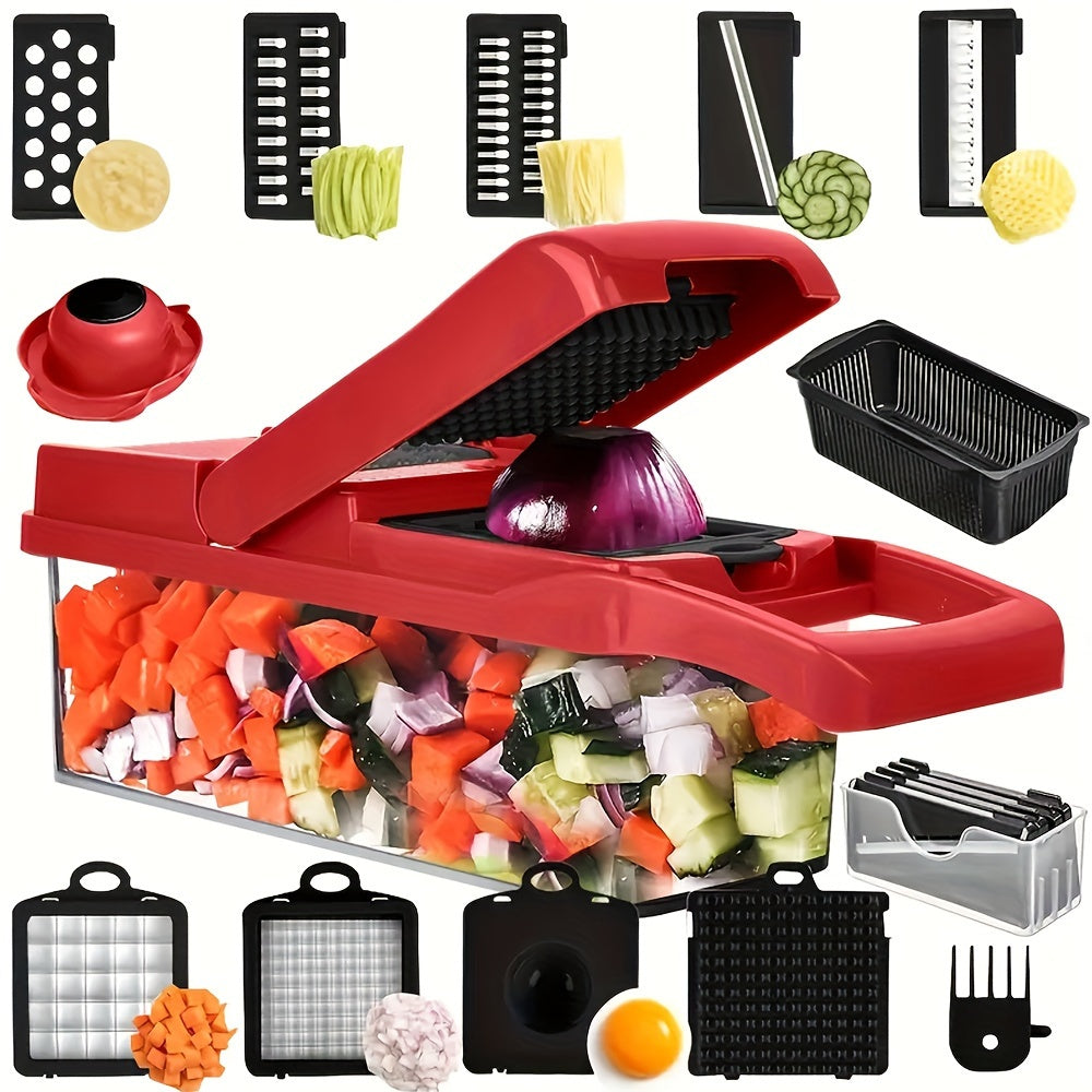 16PCS Vegetable Slicer & Chopper - Interchangeable Blades for Easy Cutting