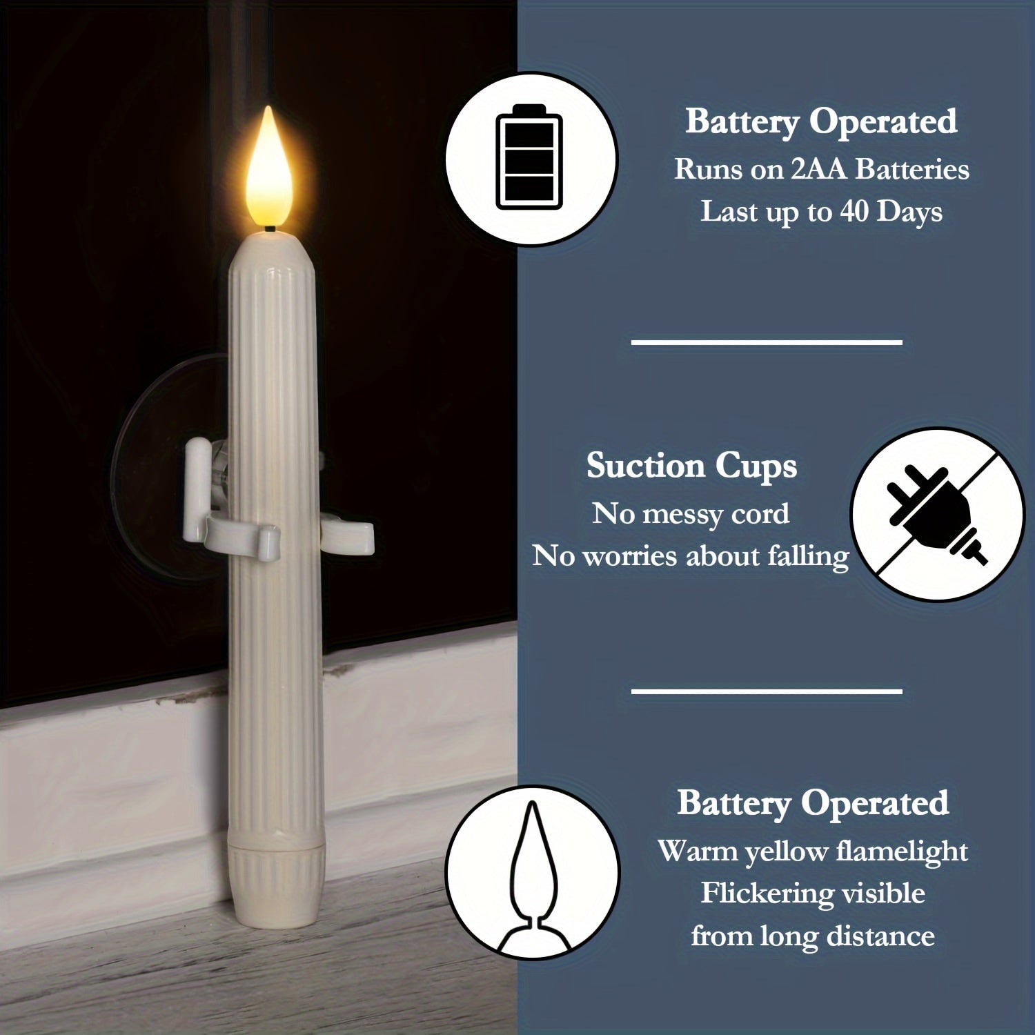 6PCS Dusk to Dawn Window Candles with Sensor - Ivory LED Flameless Taper Candlesticks