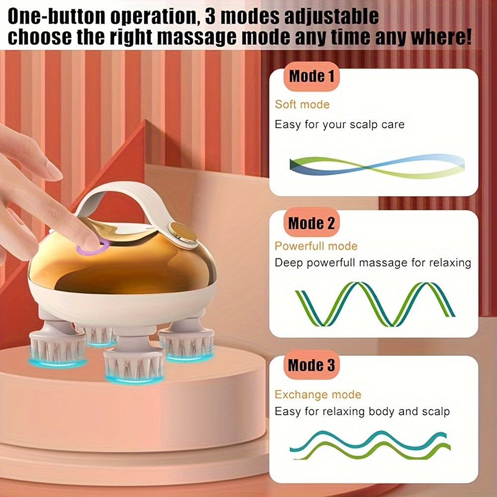 Rechargeable Electric Scalp Massager - Handheld with 8 Detachable Claws