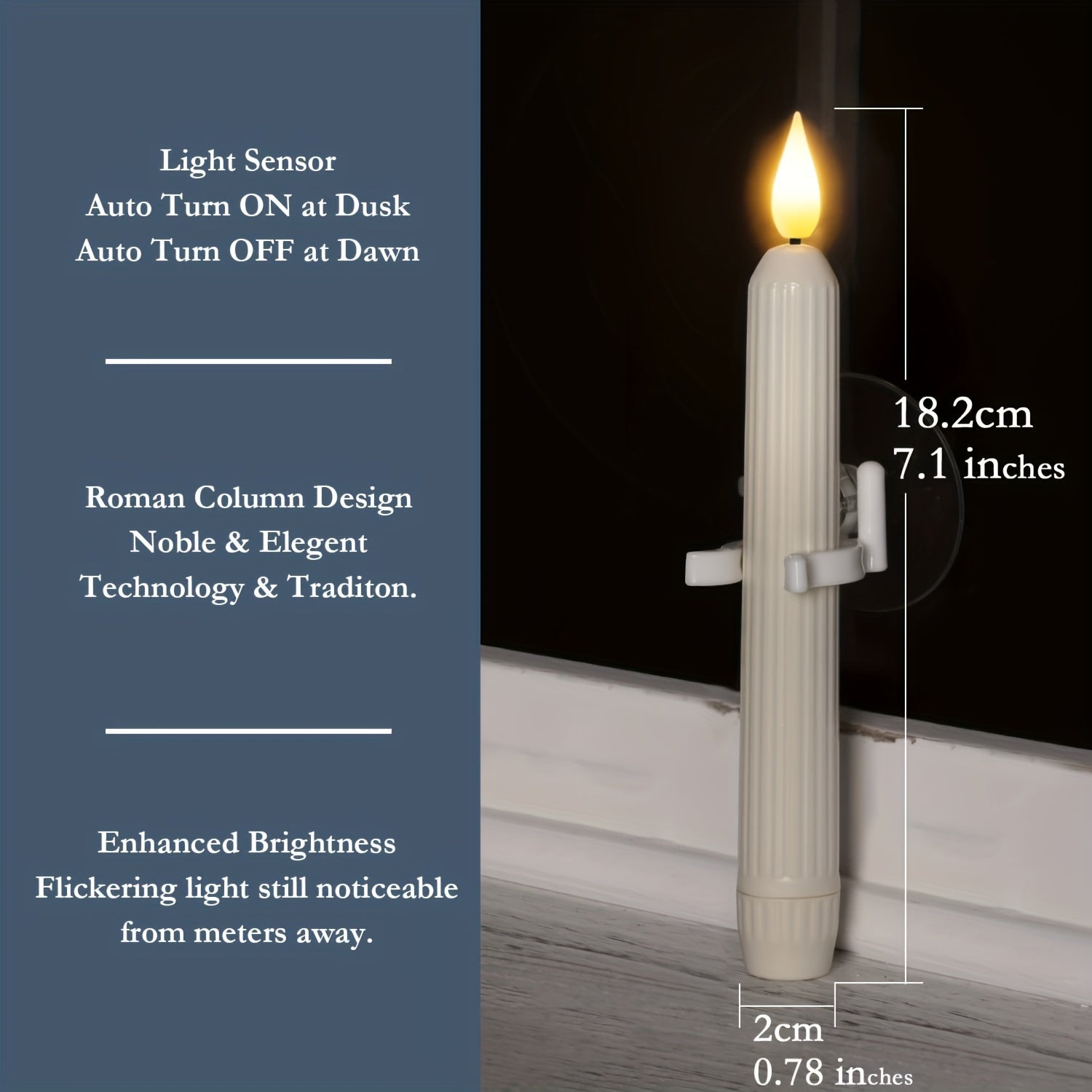 6PCS Dusk to Dawn Window Candles with Sensor - Ivory LED Flameless Taper Candlesticks