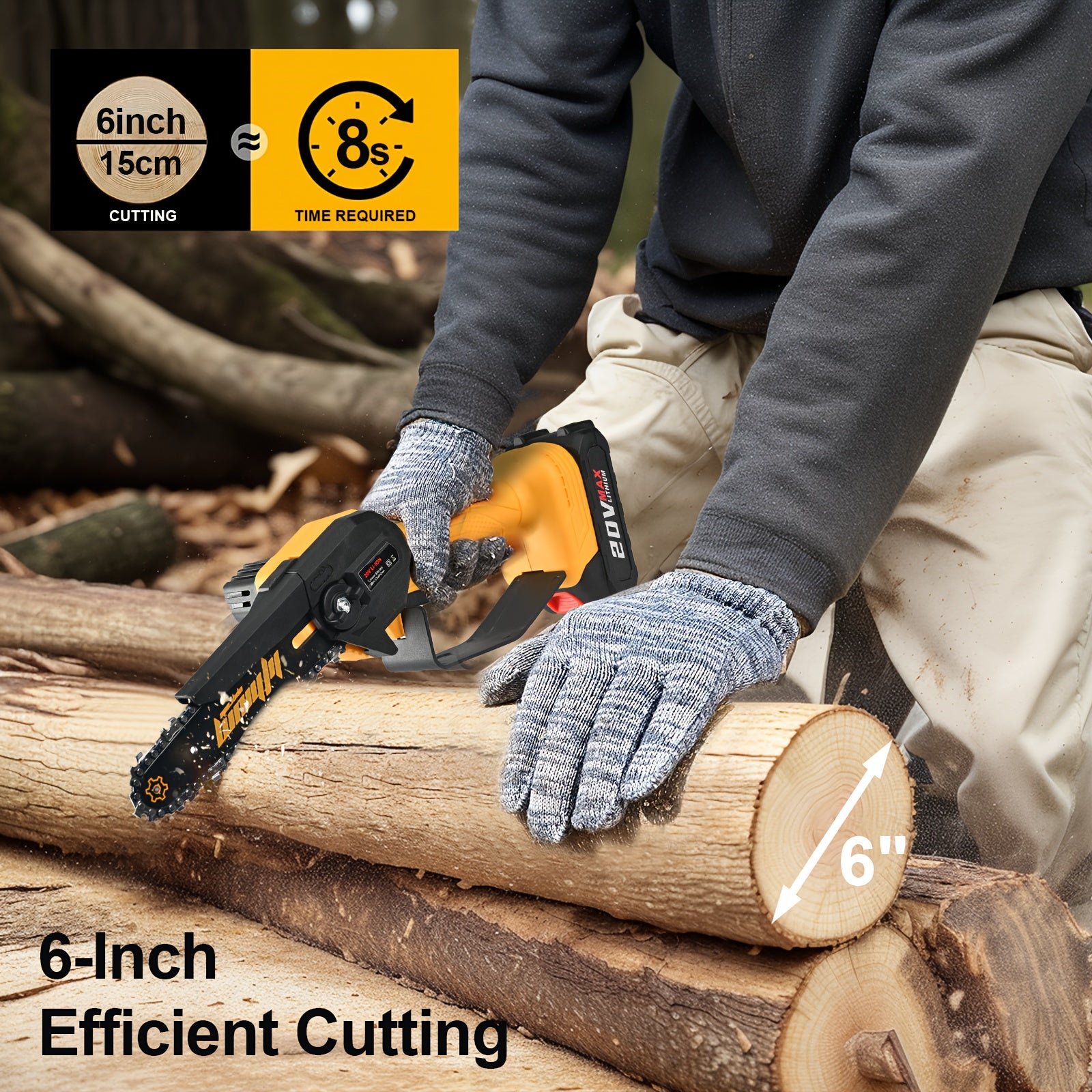 Compact Cordless Chainsaw - Rechargeable Handheld Pruning Tool with Dual Batteries